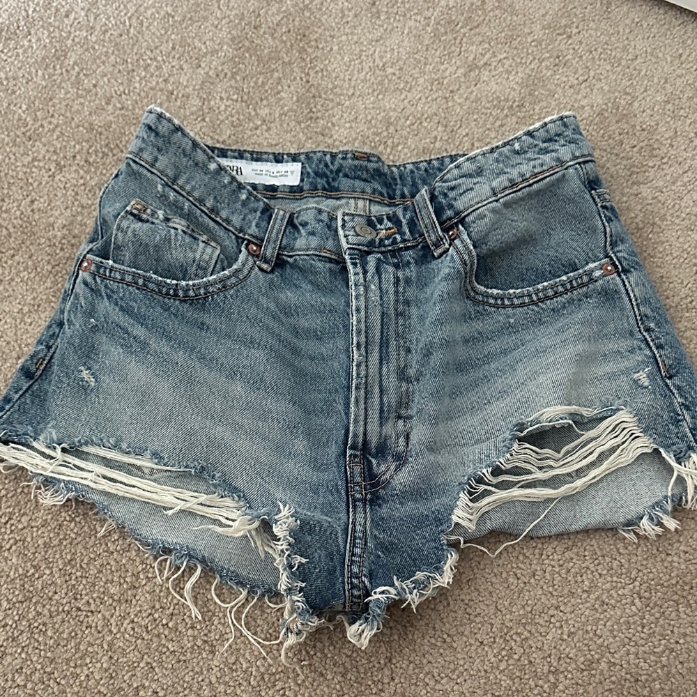 Zara Blue Distressed Jean Shorts